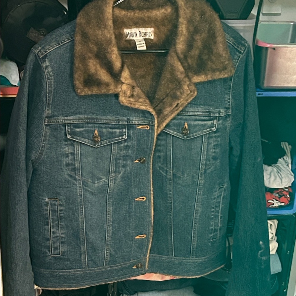 Marvin Richards Blue Denim Jacket with Brown Faux Fur Collar